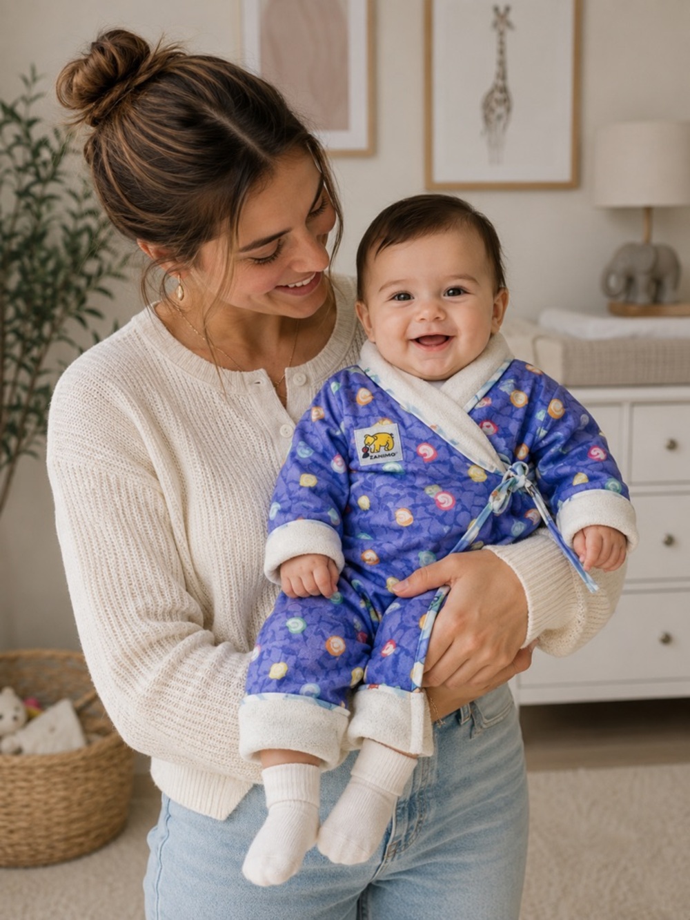 ZANIMO Luxury Terrycloth Baby Romper Robe | Plush Blue Bath Jumpsuit 9-12M NWT